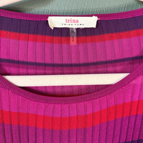 Trina Turk Ribbed Striped Pink and Purple Medi Dress Size XL - Picture 3 of 6